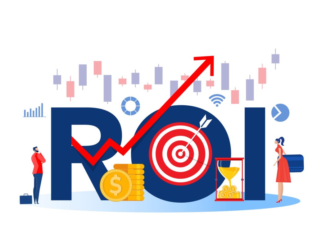return on investment roi market and finance growth marketing profit vector